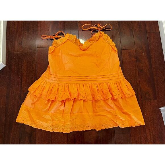 Anthropology orange fairy core boho flowy tank top with ruffles and bows - Picture 4 of 9